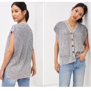 Anthropologie Pilcro Washed Oversized Button Front Sweater Vest Sz Med